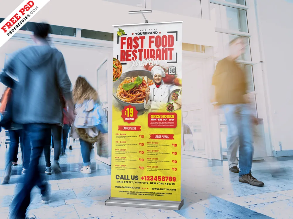 Restaurant Roll Up Standee Banner PSD