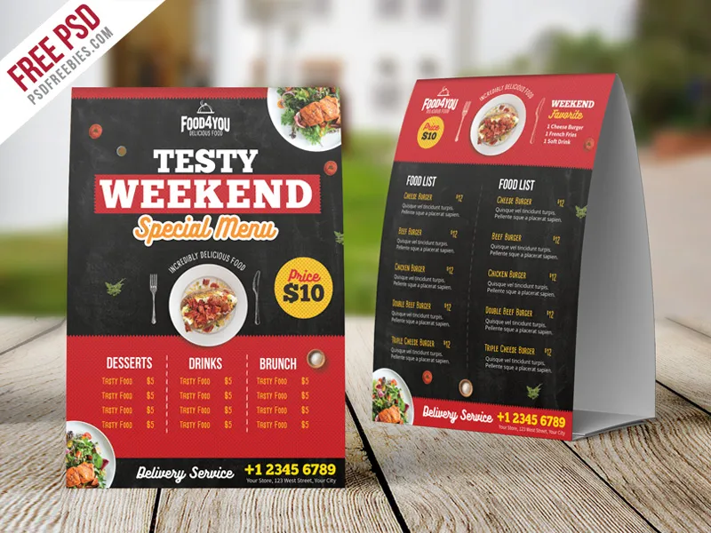 Restaurant Table Tent Menu PSD Template
