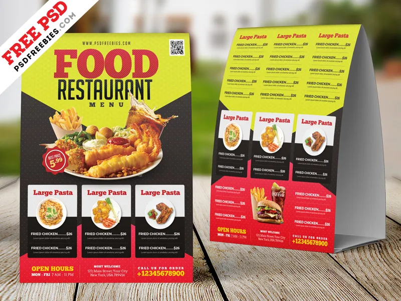 Restaurant Tent Card Design PSD