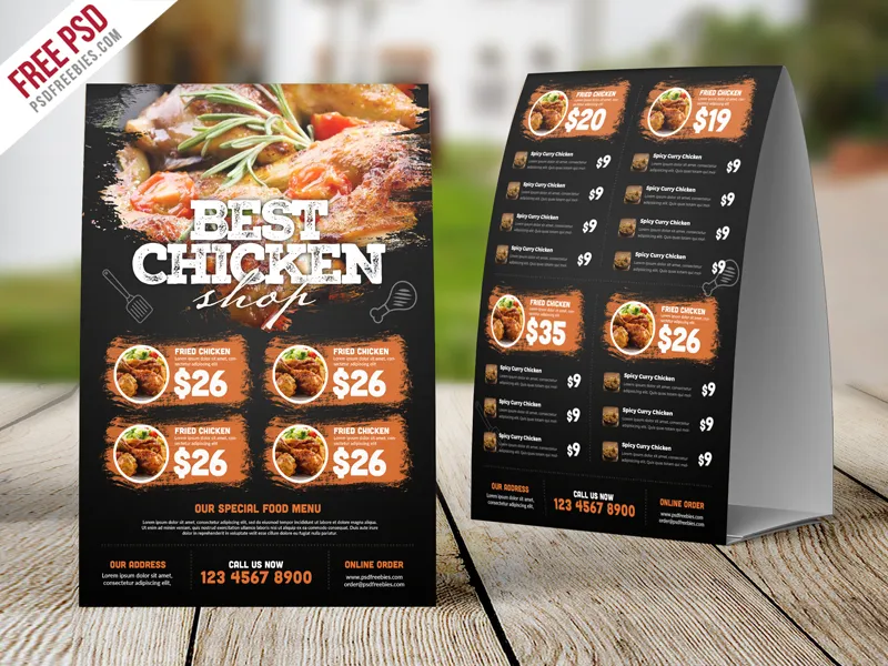 Restaurant Tent Card Food Menu Free PSD