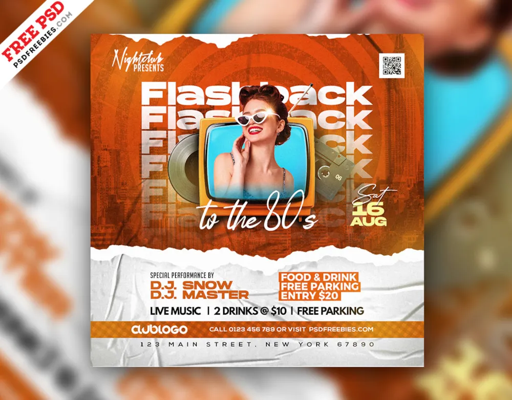 Retro Party Night Social Media Post Design PSD