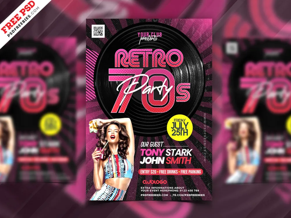 Retro Theme Music Party Flyer PSD