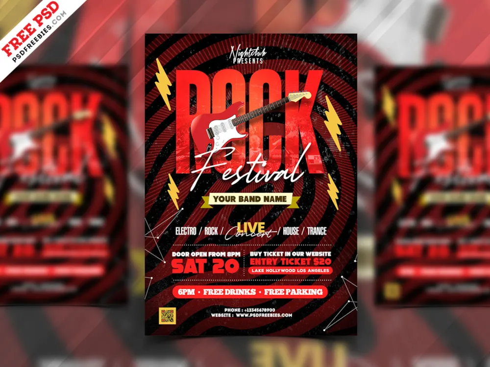 Rock Music Event Festival Poster Flyer Design PSD