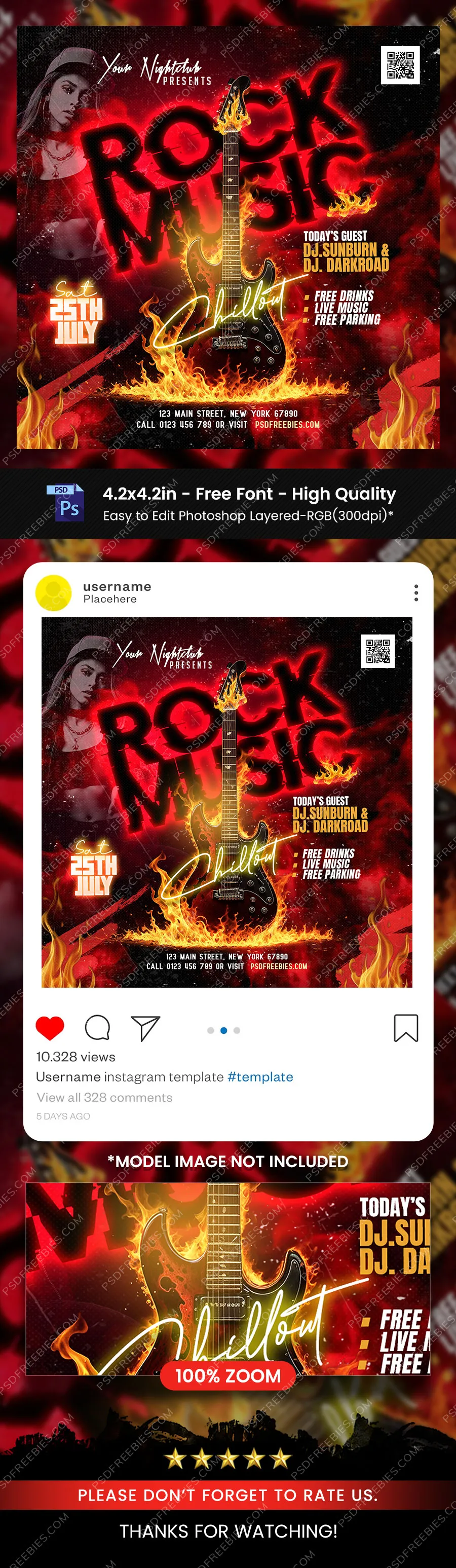 Rock Music Event Post PSD Template