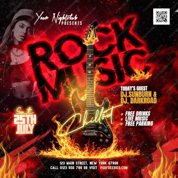 Rock Music Event Post PSD Template