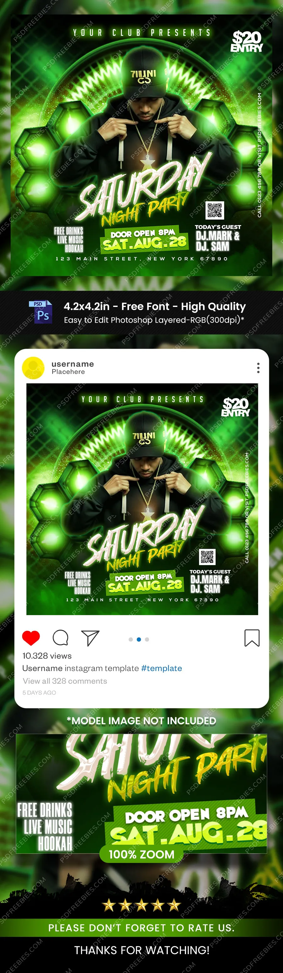 Saturday DJ Music Party Flyer Design PSD