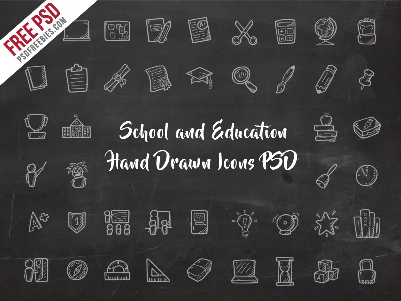 School and Education Hand Drawn Icons PSD