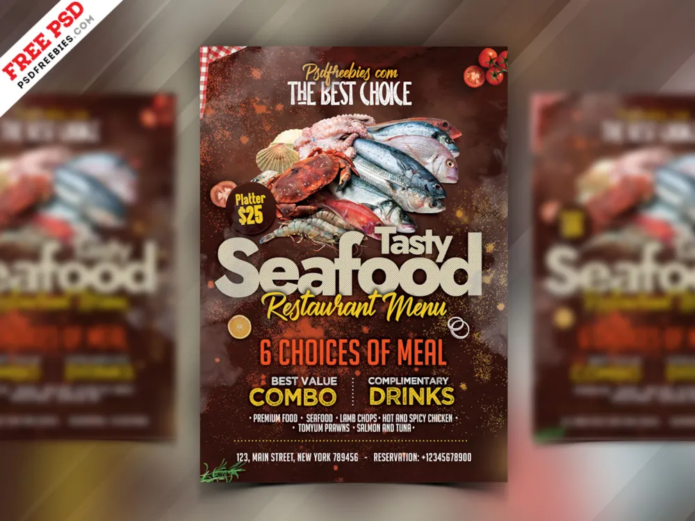 Seafood Restaurant Flyer PSD