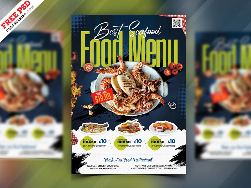 Seafood Restaurant Menu Flyer PSD