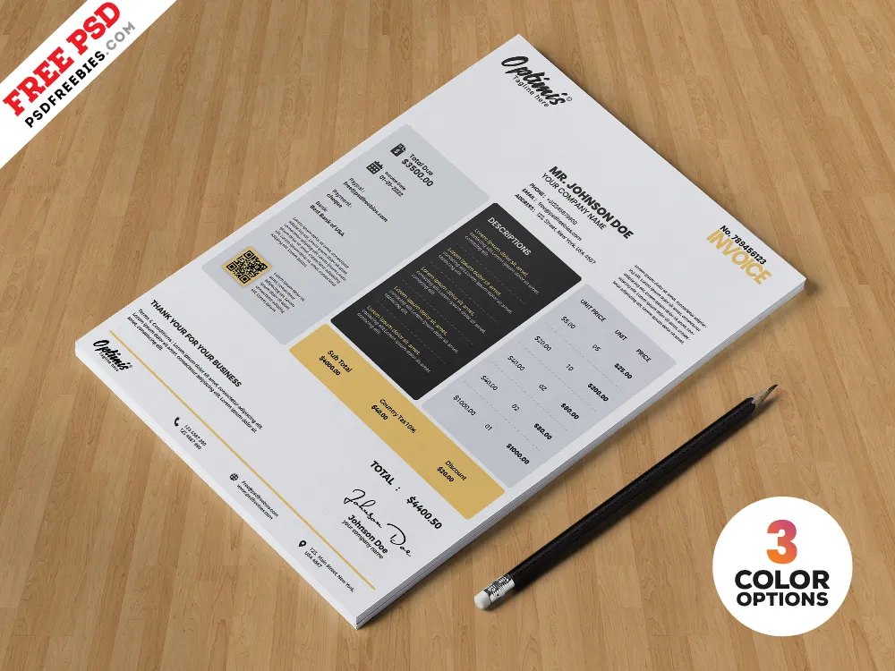 Simple Invoice Design PSD Template