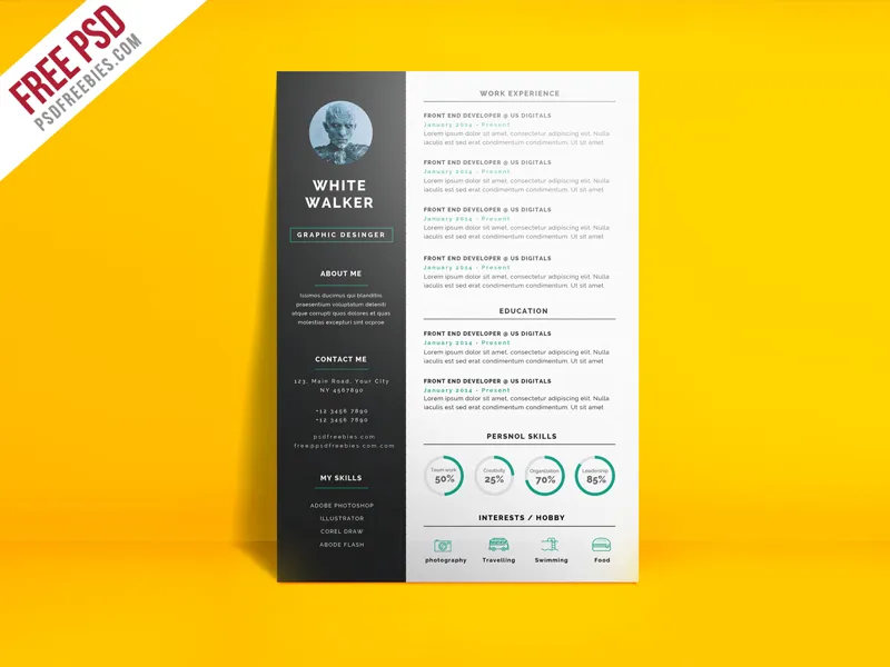 Simple and Clean Resume CV Template Free PSD