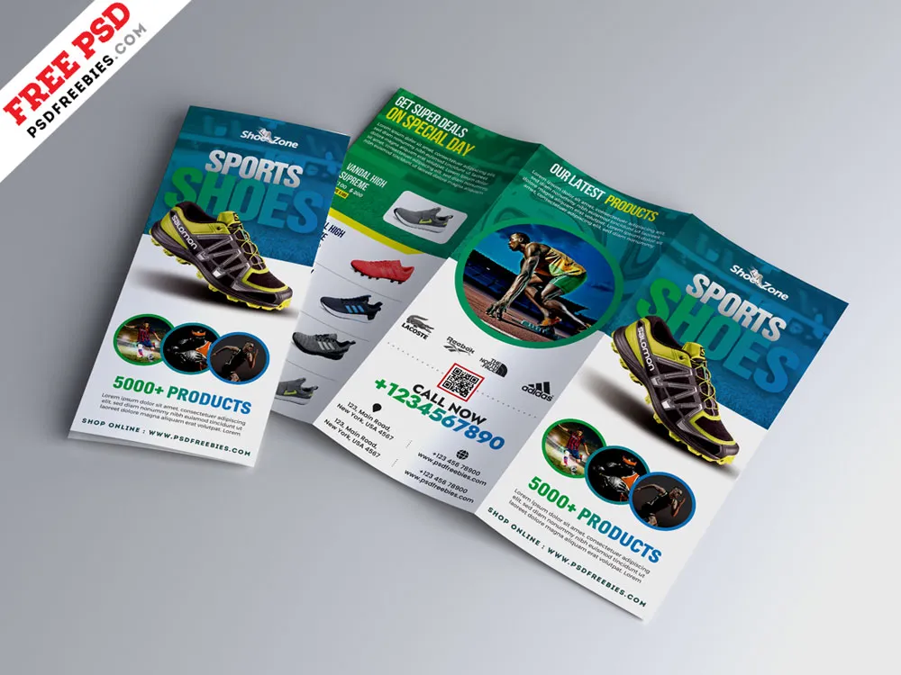 Sport Footwear Product Tri-Fold Brochure PSD
