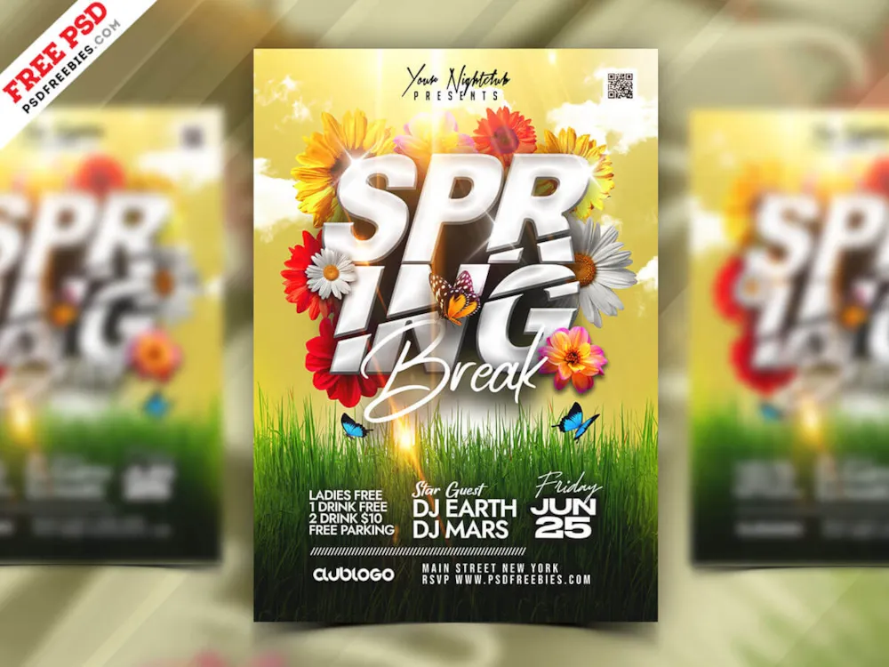 Spring Break Party Flyer Design PSD
