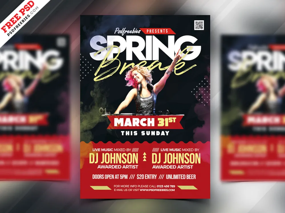 Spring Break Party Flyer PSD