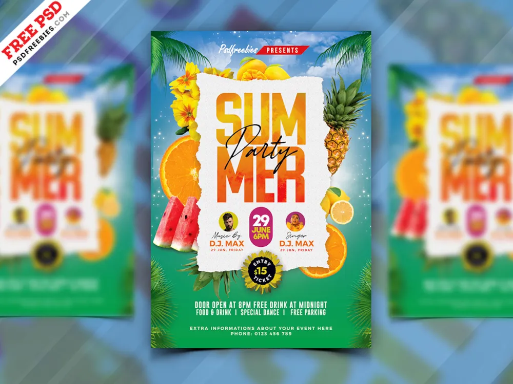 Summer Beach Party Flyer Free PSD
