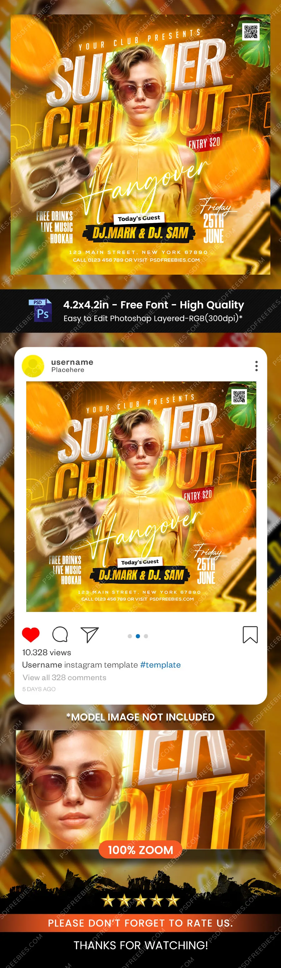 Summer Chillout DJ Event Instagram Post PSD