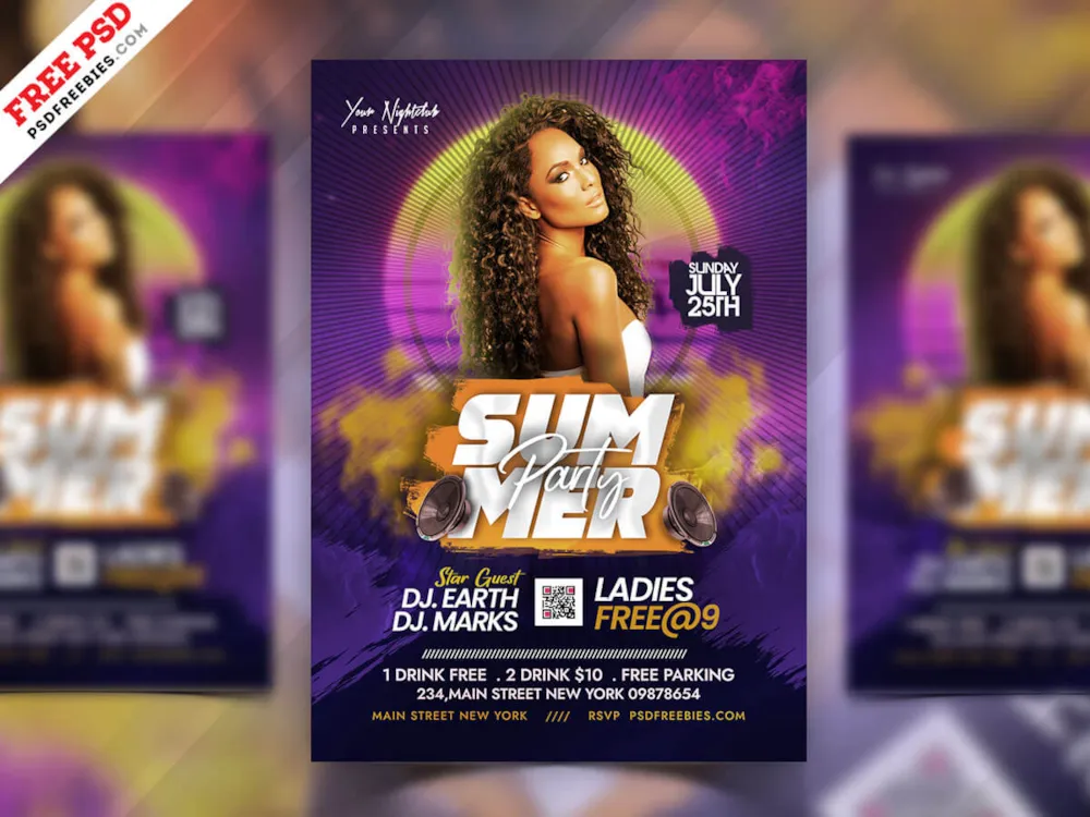 Summer Party Invitation Flyer PSD Template