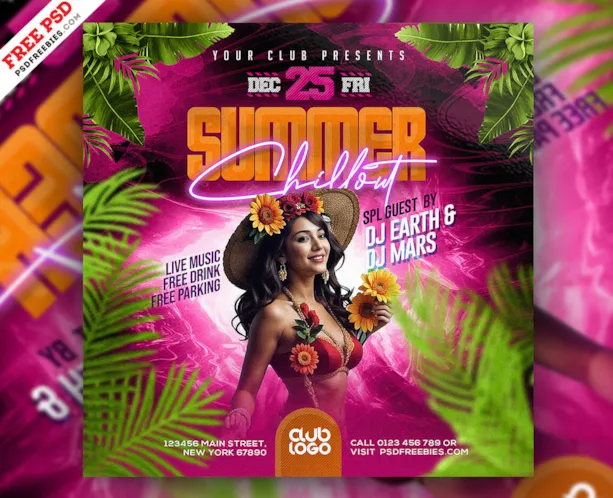 Summer Tropical Beach Party Post PSD