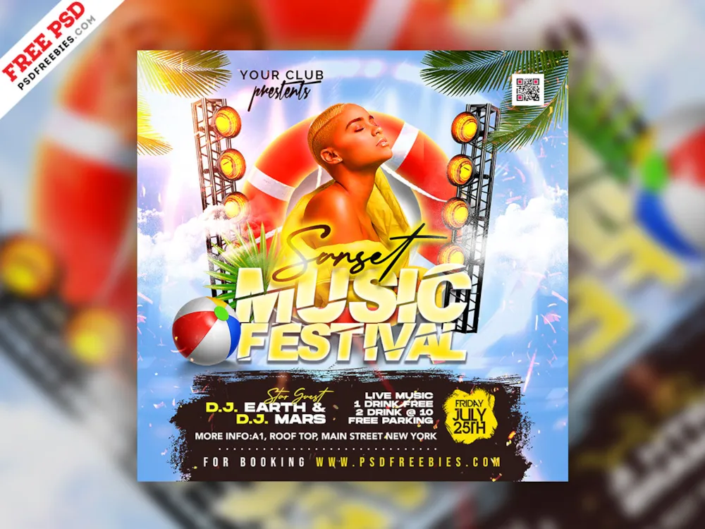 Sunset Music Festival Party Instagram Post PSD
