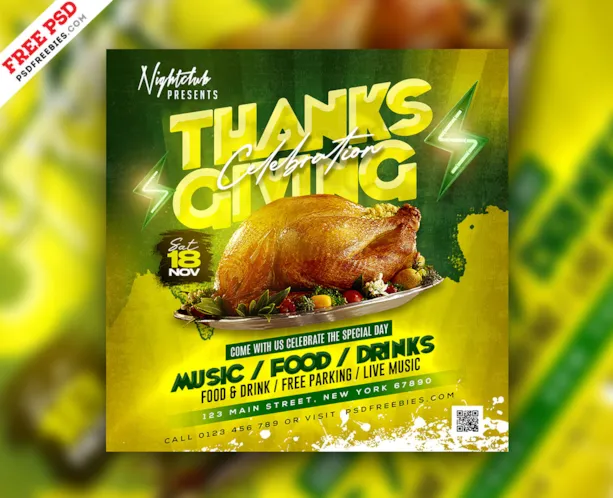 Thanksgiving Party Social Media Post Template PSD
