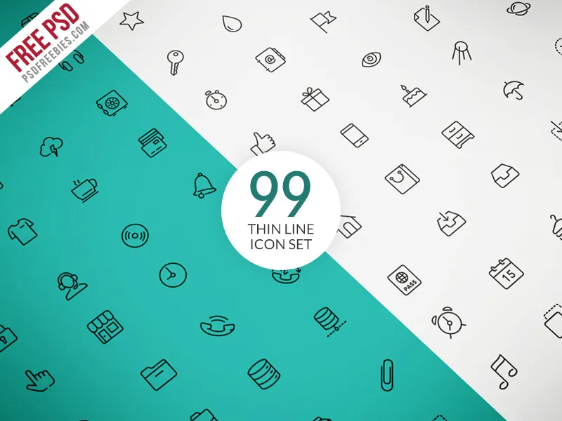 Thin Line Icon set PSD Freebie