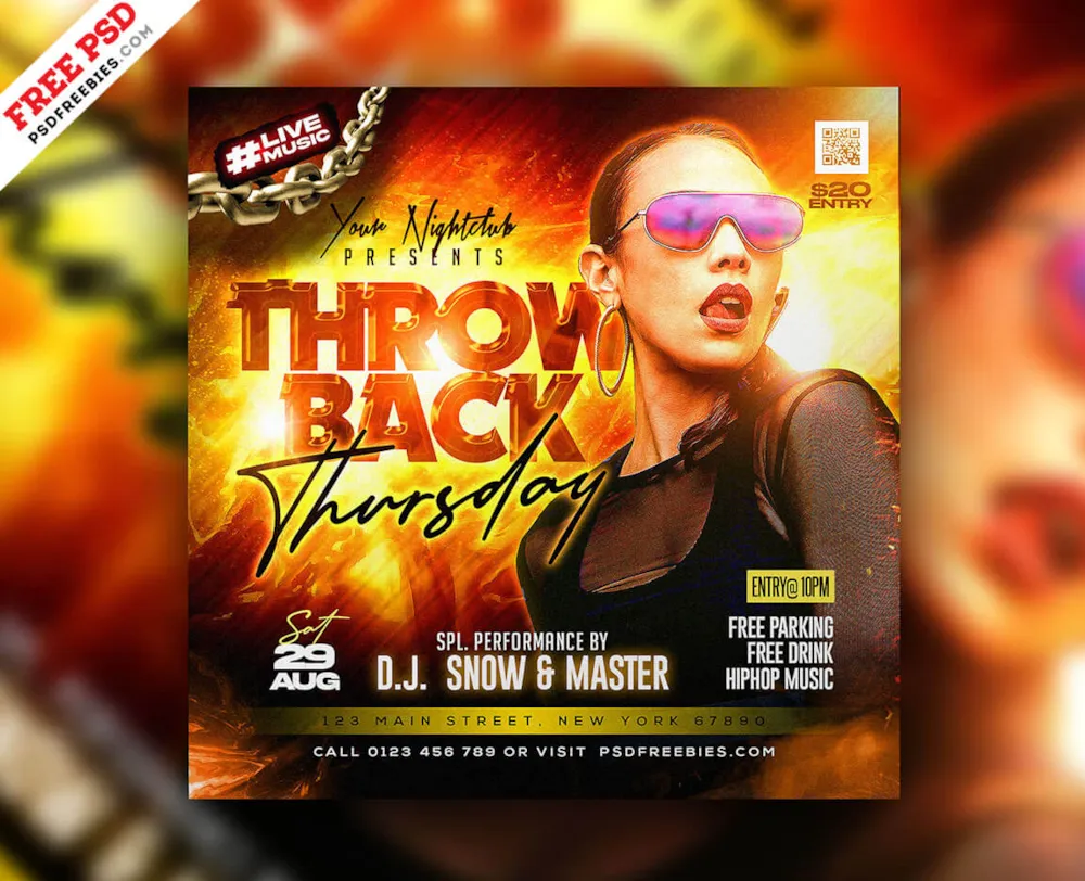 Throwback Thursday Party Social Media Post PSD
