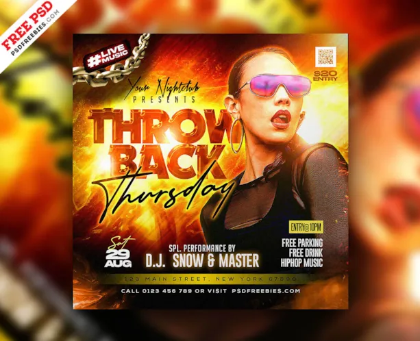 Throwback Thursday Party Social Media Post PSD