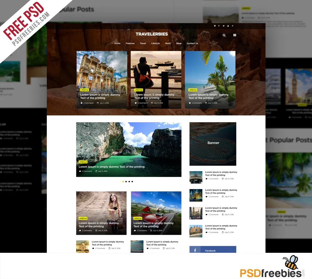 Travel Blog or Magazine Free PSD Template