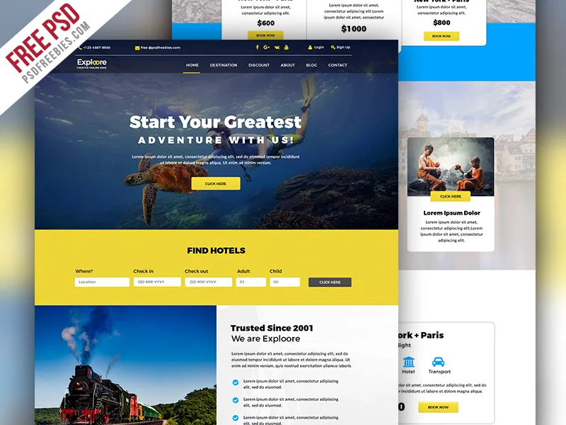 Travel Tour Booking Website Free PSD