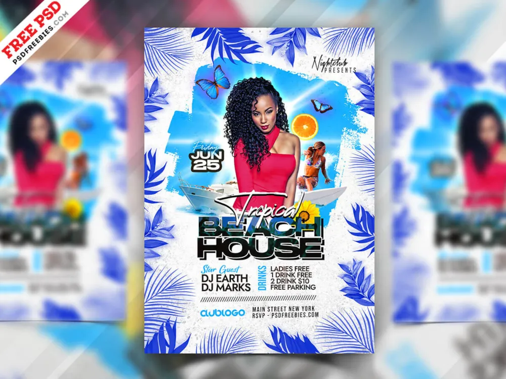 Tropical Beach House DJ Party Flyer PSD