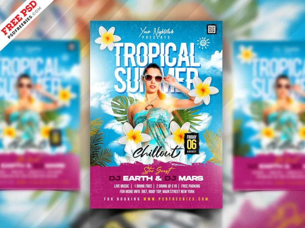 Tropical Summer Club Party Flyer Template PSD