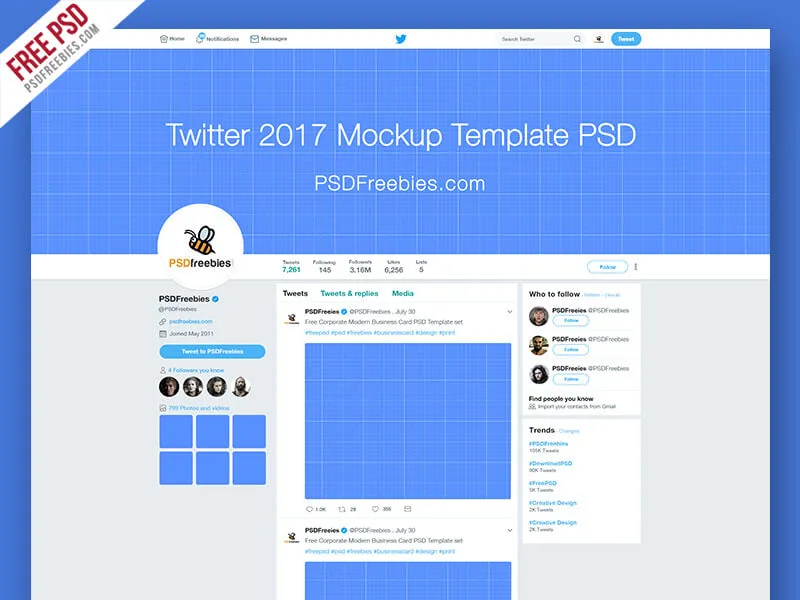 Twitter 2017 Mockup Template Free PSD