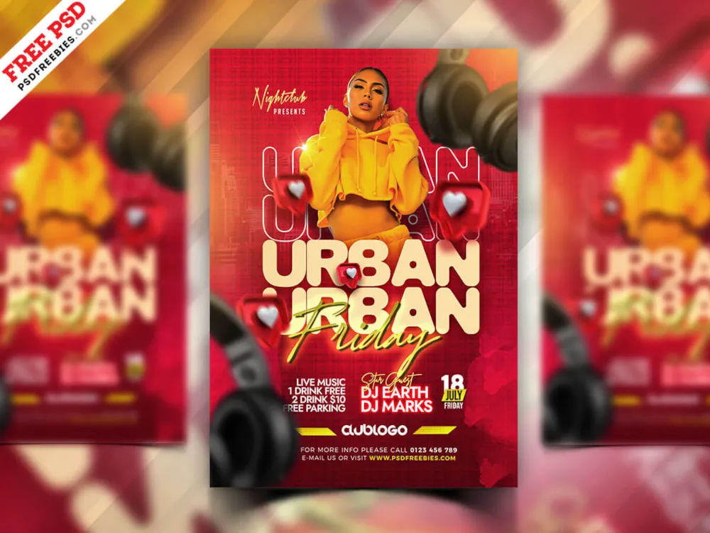 Urban Friday Night Music Party Flyer PSD