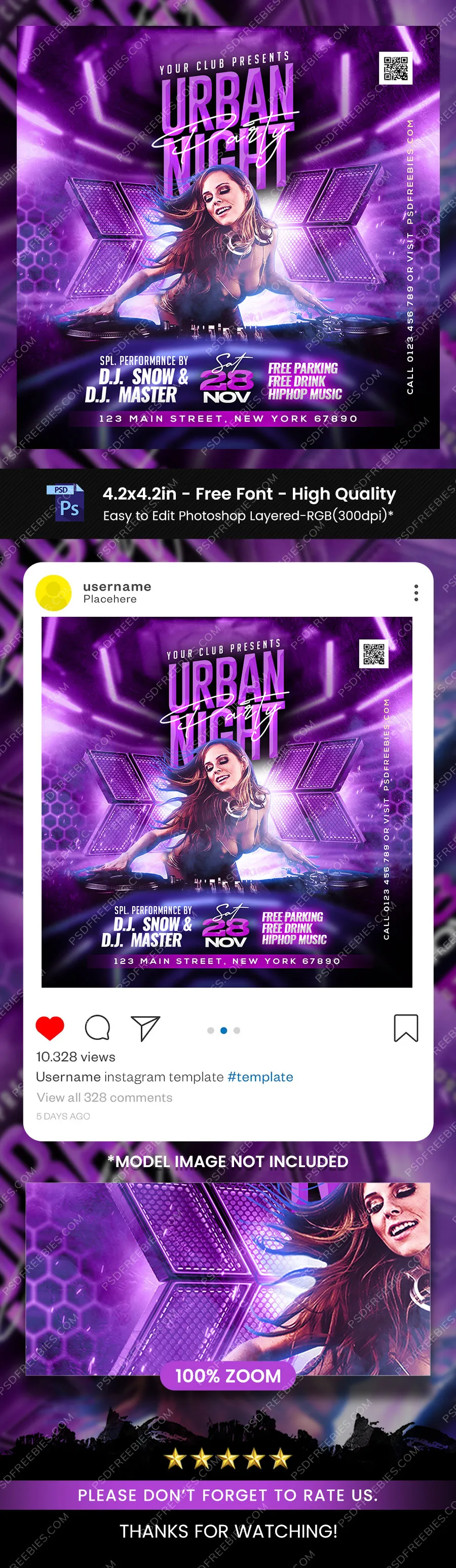 Urban Music Party Night Instagram Post Design PSD