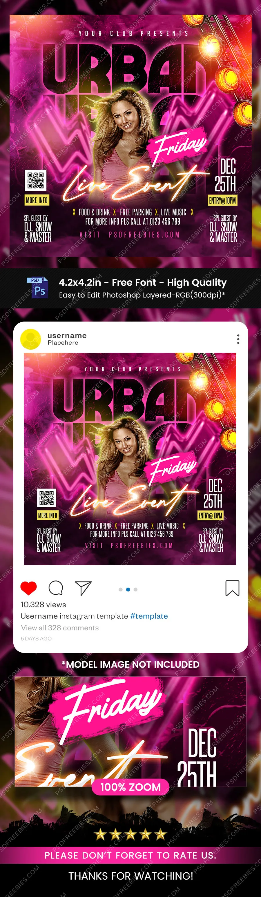 Urban Night Club Music Party Instagram Post PSD