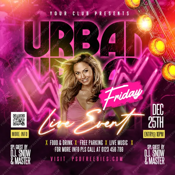 Urban Night Club Music Party Instagram Post PSD