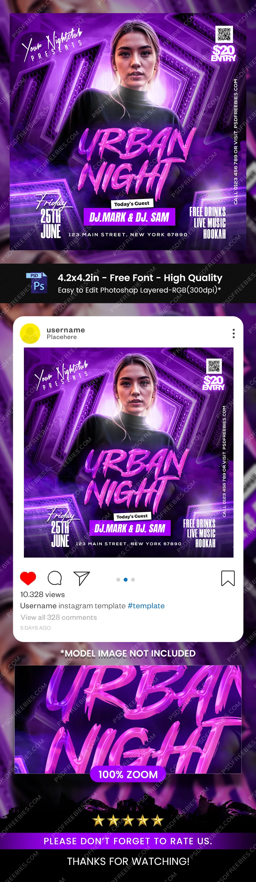 Urban Night DJ Party Post PSD Template