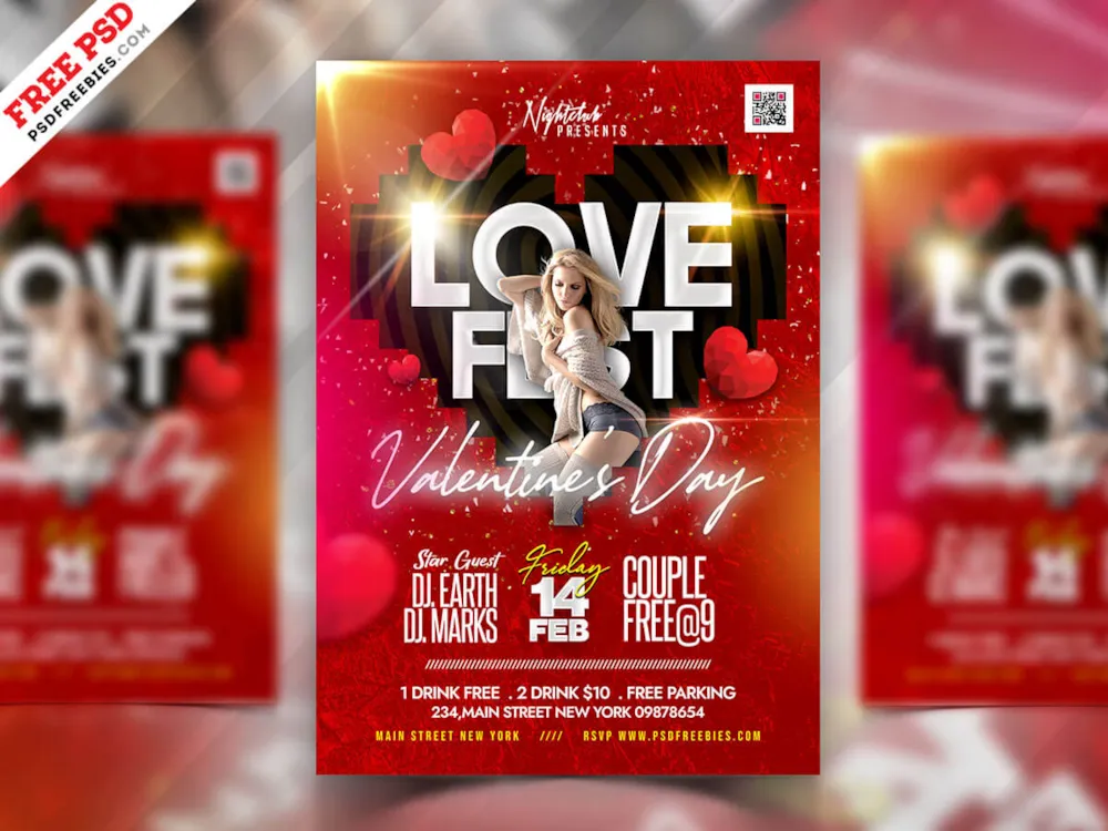 Valentine's Day Fest Party Flyer PSD Template