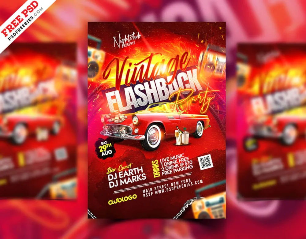 Vintage Flashback Party Flyer PSD Template