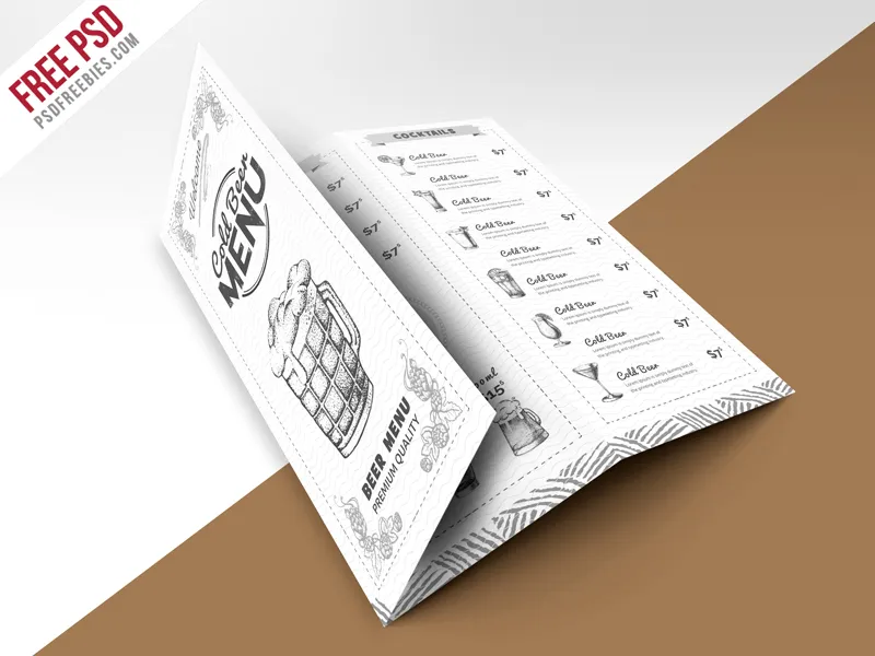 Vintage Style Bar Menu TriFold Brochure PSD Template