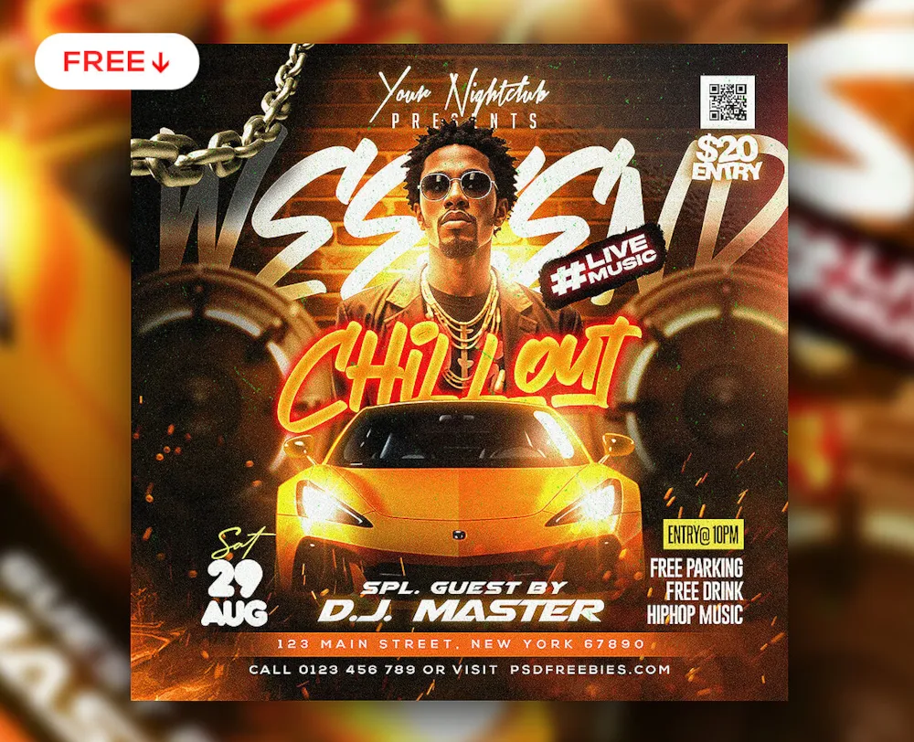 Weekend Chillout DJ Party Social Media Post PSD