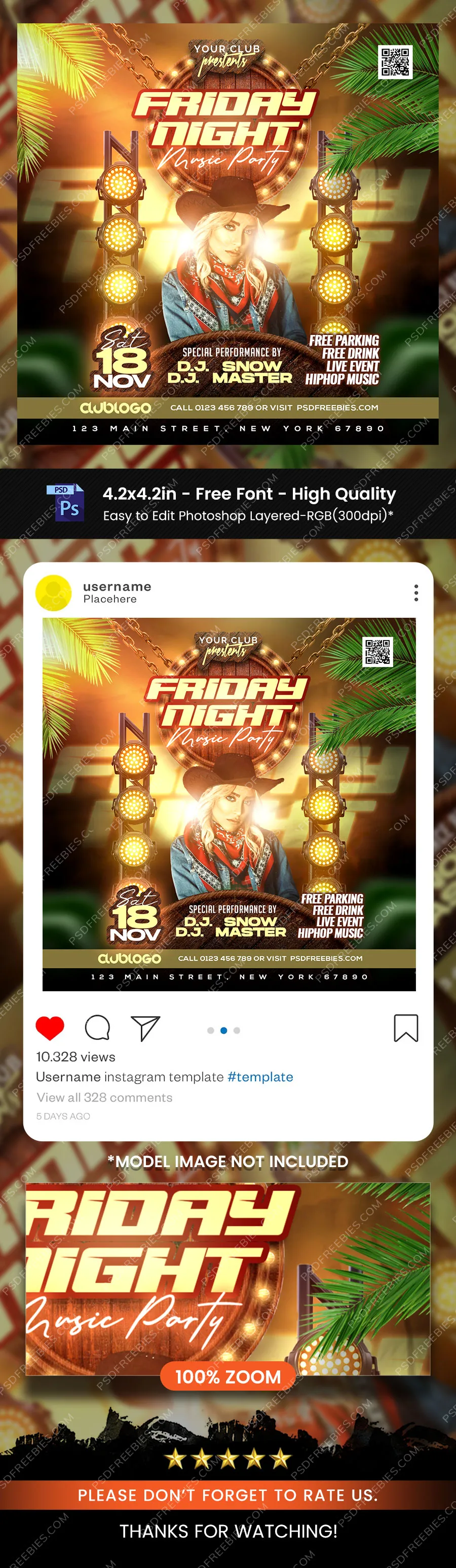 Weekend Club Party Social Media Post PSD Template