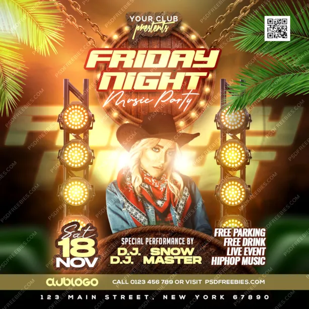 Weekend Club Party Social Media Post PSD Template