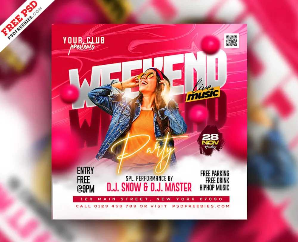 Weekend DJ Music Party Post PSD Template