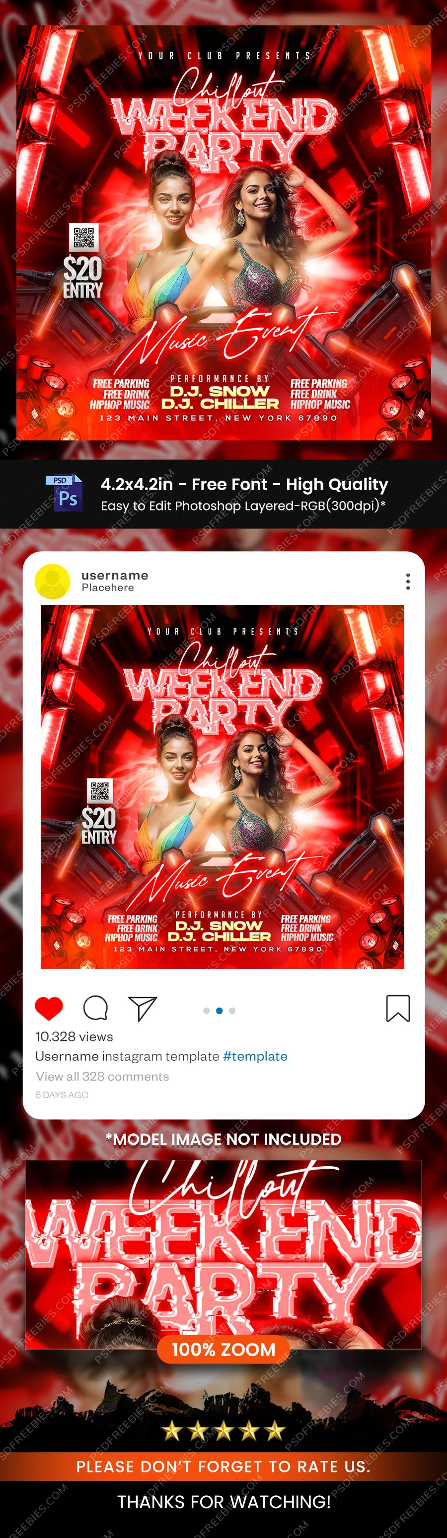Weekend DJ Night Party Social Media Post PSD