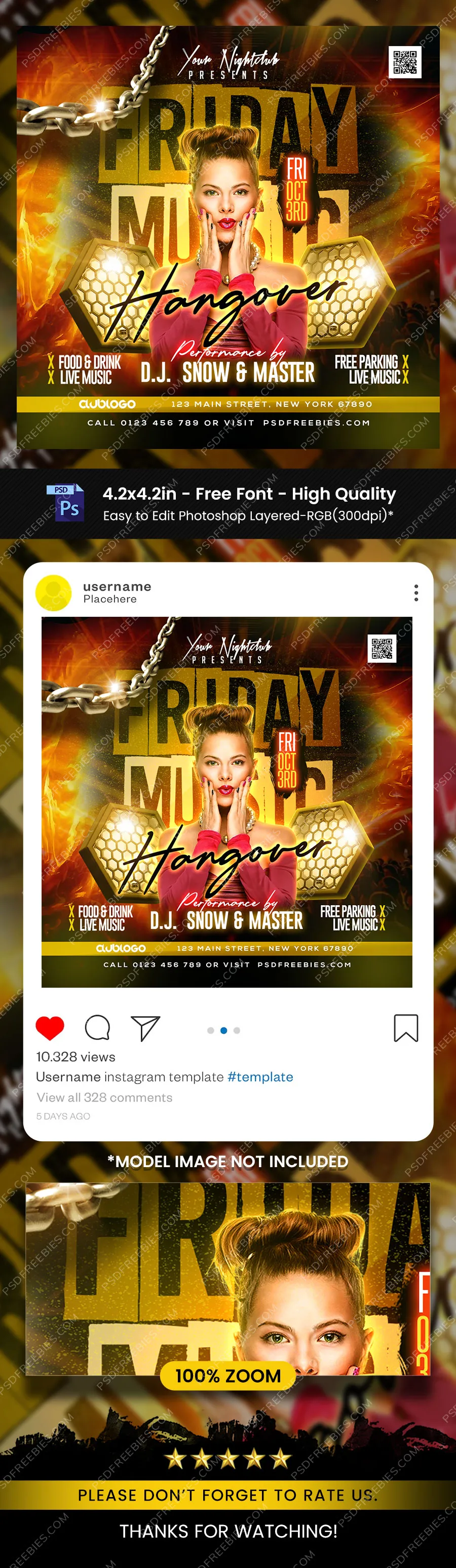 Weekend Dj Party Instagram Post PSD Template