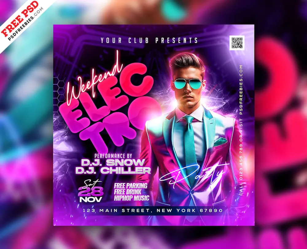 Weekend Electro Party Social Media Post PSD