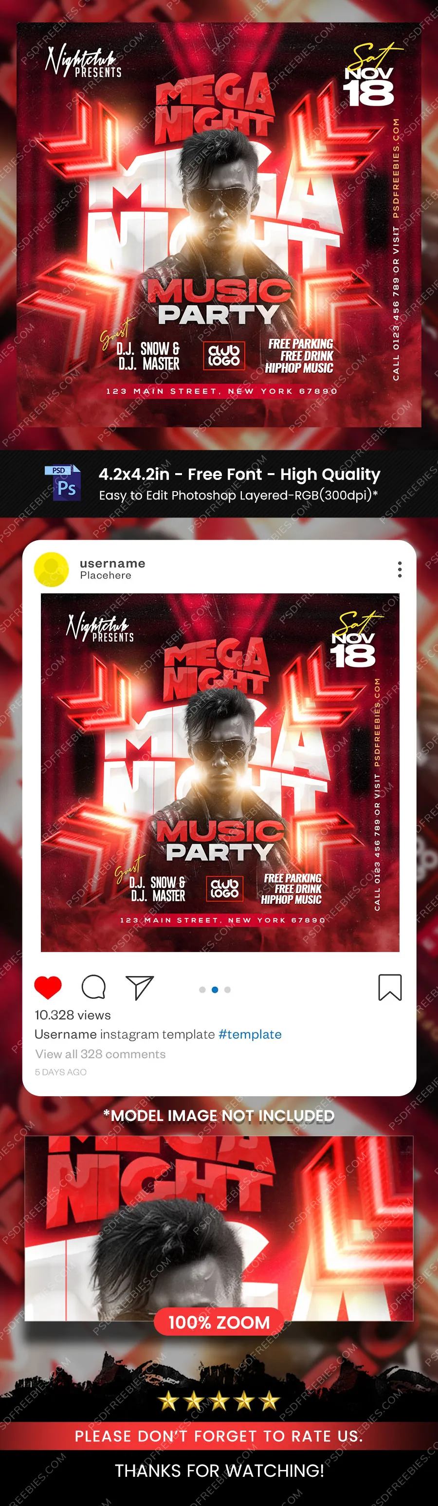 Weekend Mega Club Party Social Media Post Design PSD