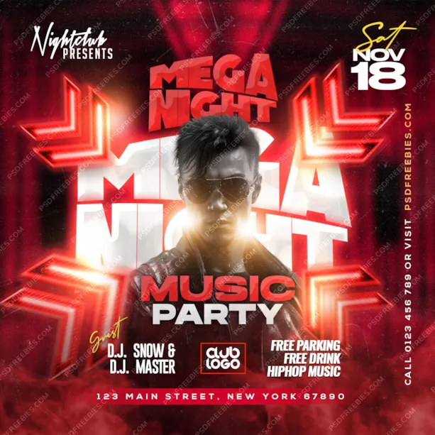 Weekend Mega Club Party Social Media Post Design PSD