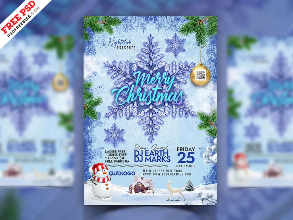Winter Christmas Party Flyer PSD Template